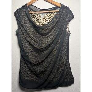Sheer Leopard Mesh Top Large Layered Cowl Neck Y2K Going Out